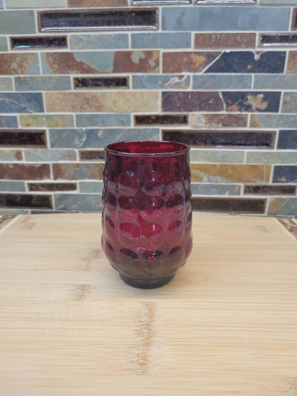 Vintage Anchor Hocking Royal Ruby Red Bubble Glass Flat Tea Tumbler